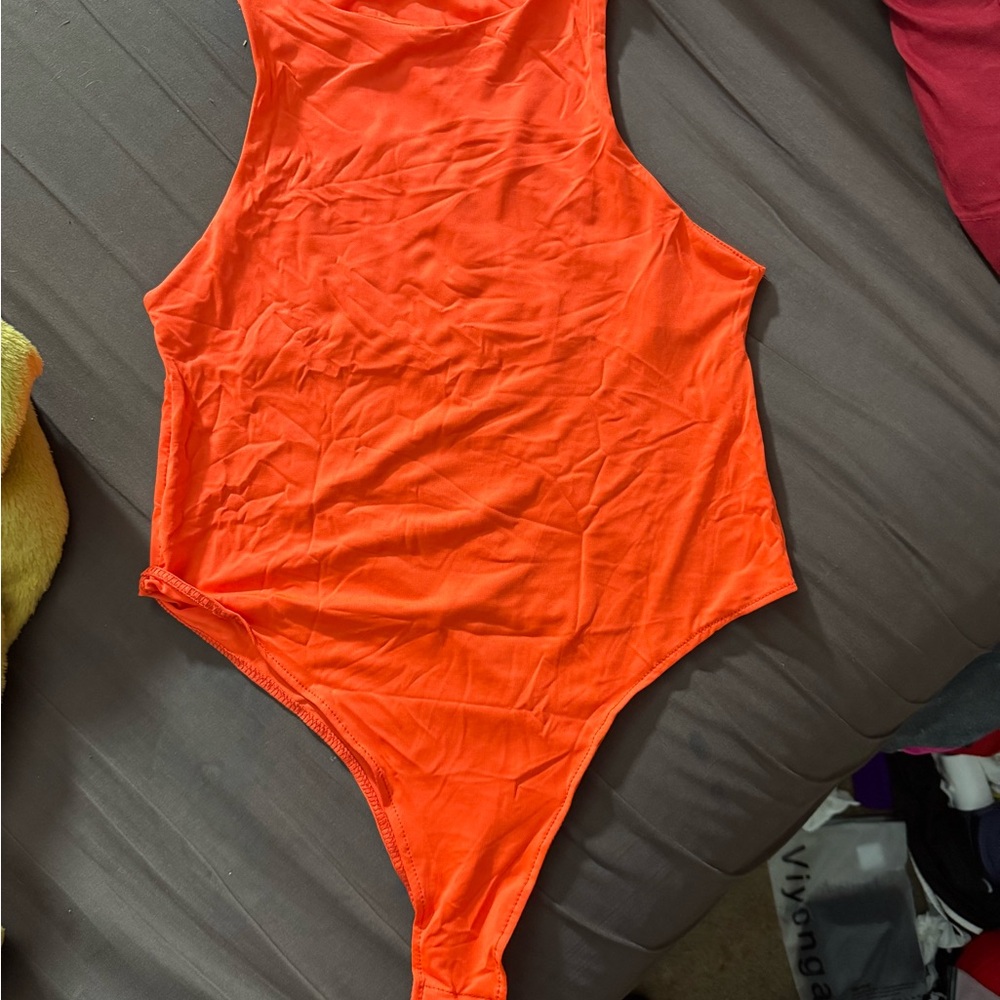 Neon Orange woman One Piece bodysuit